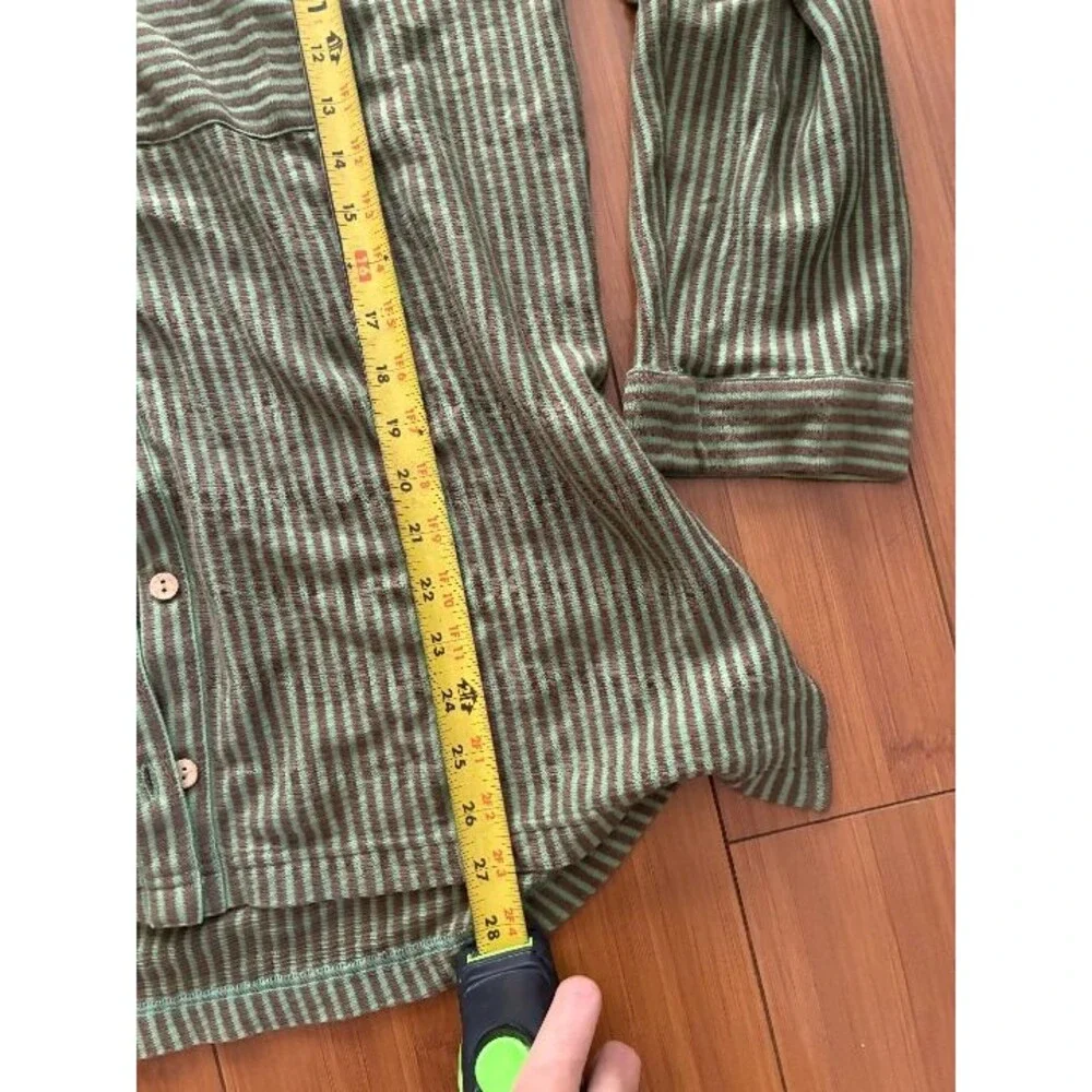 Free People Beach Better Days Button Down Shirt Women  Green Brown Striped Large